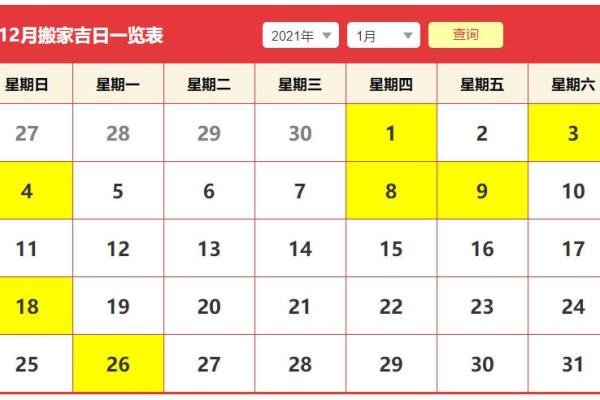 2026年1月搬家黄道吉日查询，如何选择最适合搬家的好日子